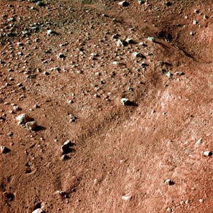 One of the first color images from the Phoenix Mars Lander shows the surface of Mars after the Phoenix Mars Lander spacecraft landed successfully in the first-ever touchdown near Mars' north pole May 25, 2008.